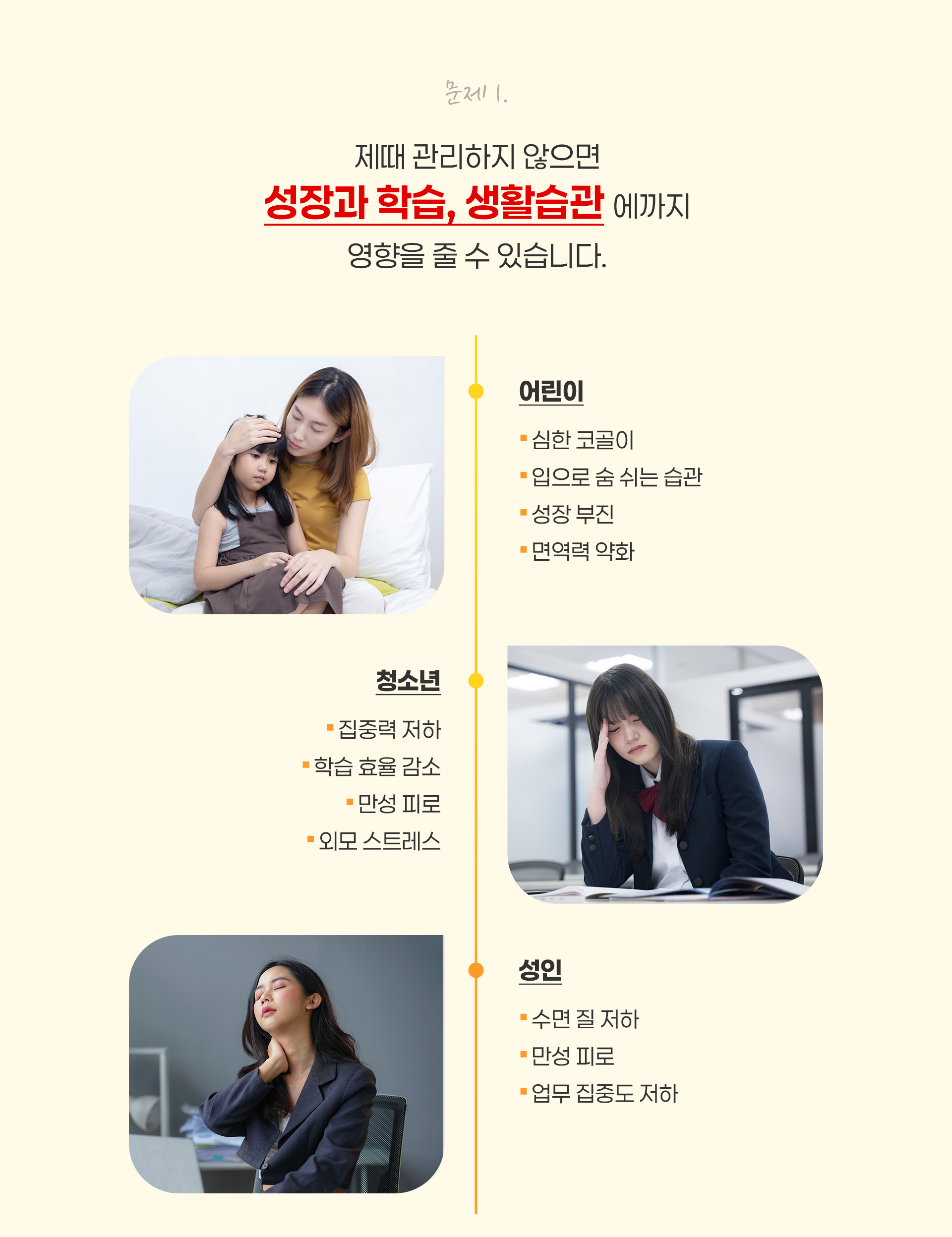 문제1 제때 관리하지 않으면 성장과 학습, 생활습관에까지 영향을 줄 수 있습니다.