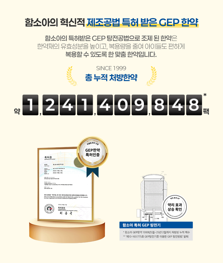 함소아의 혁신적 제조공법 특허 받은 GEP한약