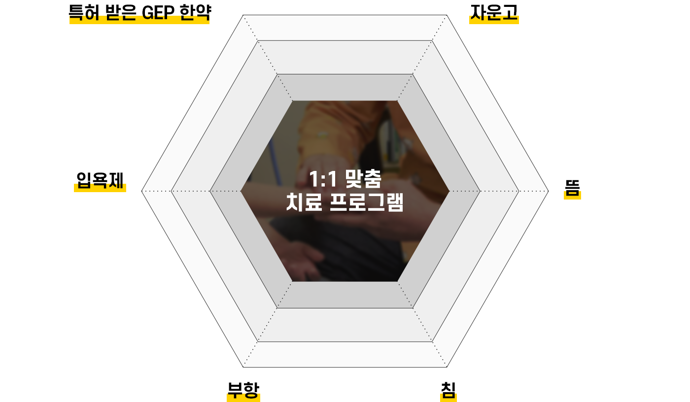 1:1 맞춤 치료 프로그램, 특허 받은 GEP 한약, 자운고, 뜸, 침, 부항, 입욕제